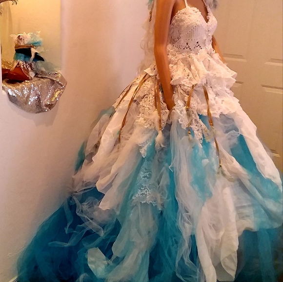 SAMPLE GOWN ONLY-CHEROKEE Turquoise/White Boho Boho Gown Set - Picture 5 of 13